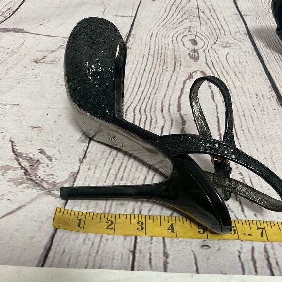 MIU MIU Heel Womens 9.5 Black Glitter Formal Ankle Platform Stiletto Night out - Picture 7 of 9